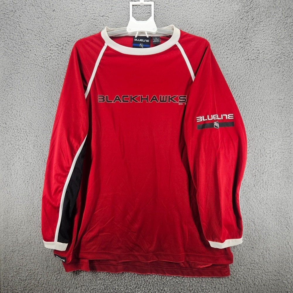 NHL Chicago Blackhawks Blueline Mens XL Red Long Sleeve Performance Shirt